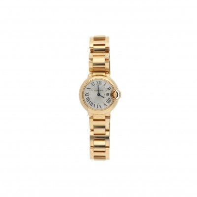 CARTIER BALLON BLEU YELLOW GOLD WATCH WITH SILVER DIAL 28MM W69001Z2
